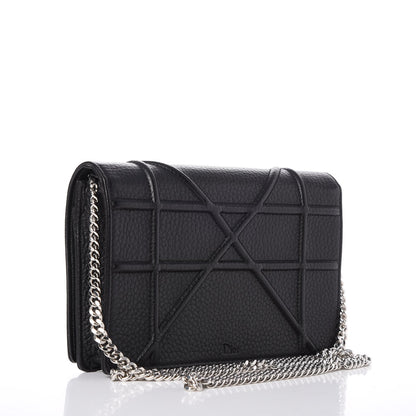 Christian Dior Grained Calfskin Diorama Wallet on Chain Pouch Black 3 of 8