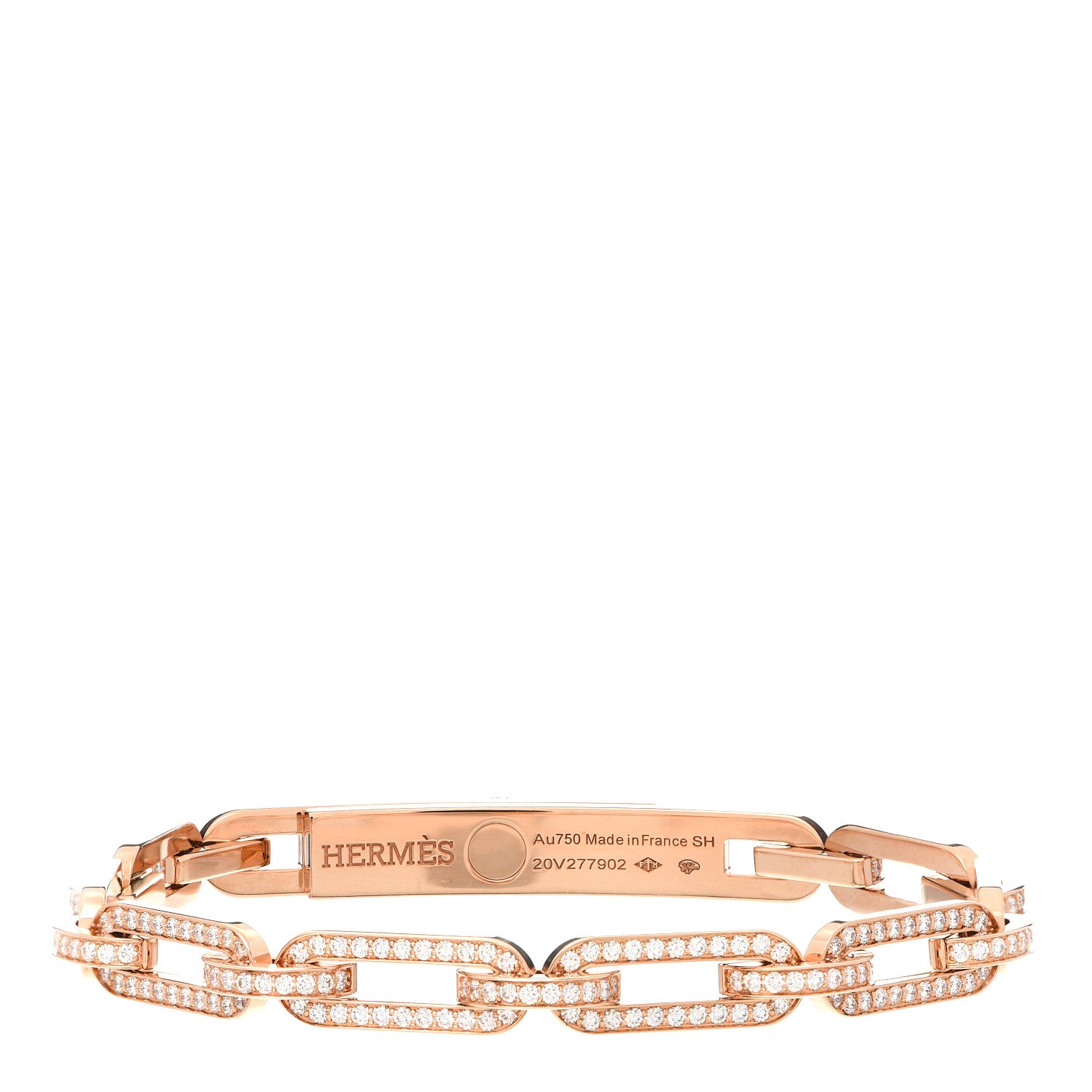 Hermes 18K Rose Gold Diamond Full Pave PM Kelly Chaine Bracelet SH 3 of 5