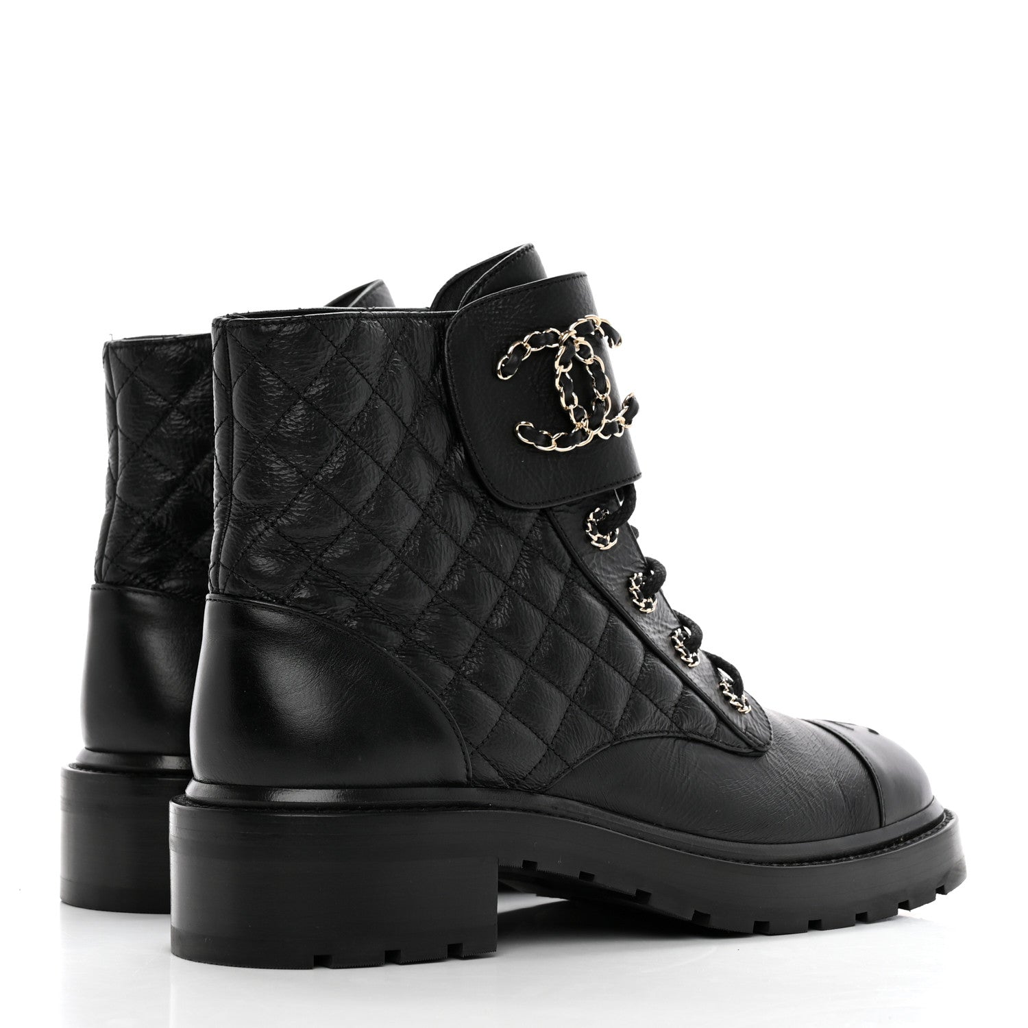 Chanel Shiny Lambskin Quilted Lace Up Combat Boots 42 Black 4 of 14