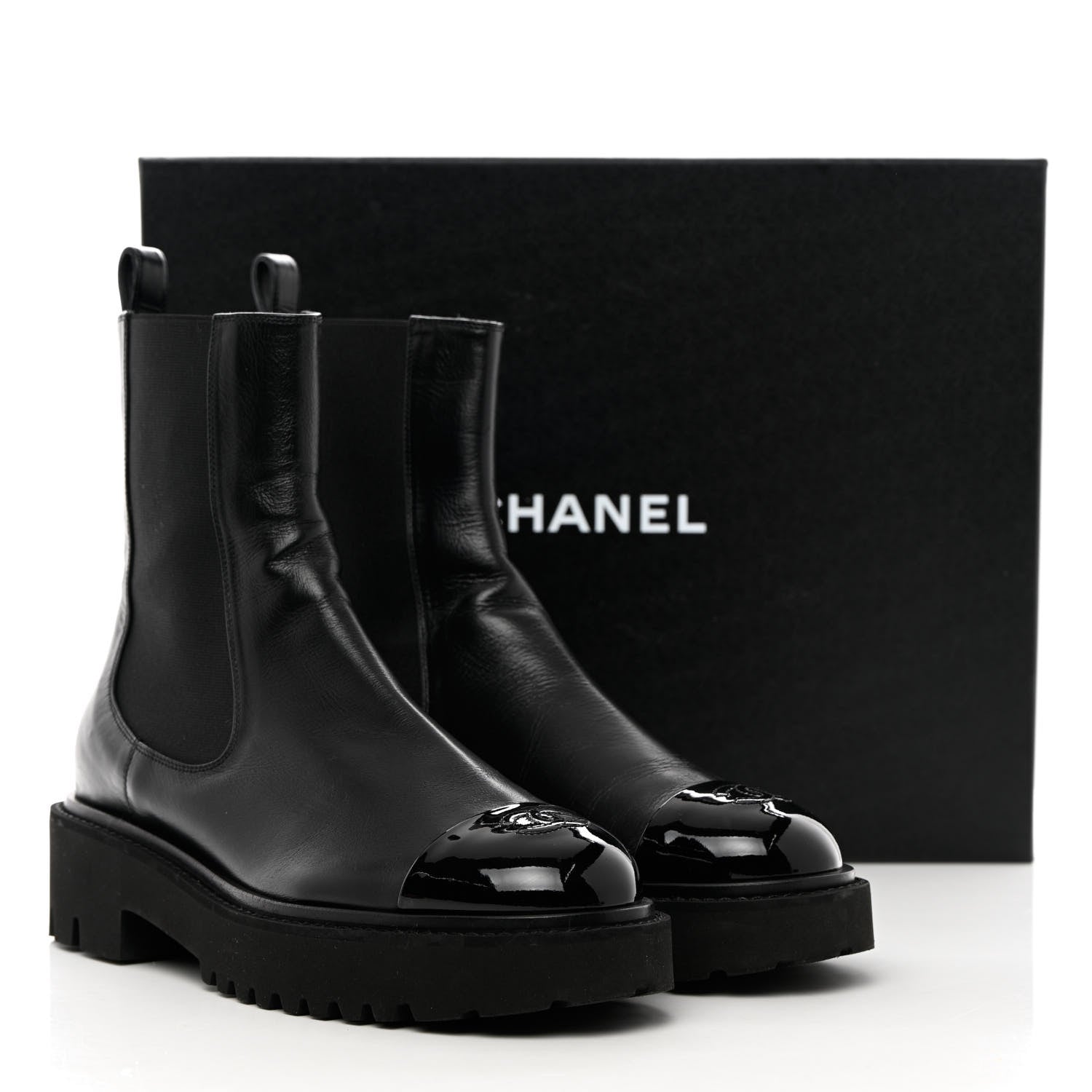 Chanel Crumpled Calfskin Patent Cap Toe Short Boots 41 Black 17 of 17