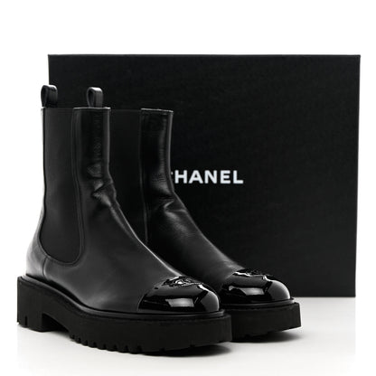 Chanel Crumpled Calfskin Patent Cap Toe Short Boots 41 Black 17 of 17