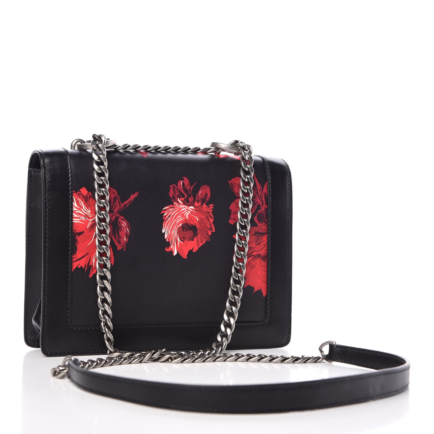 Prada City Calf Floral Lipstick Print Severine Flap Shoulder Bag Rosso Black 3 of 17