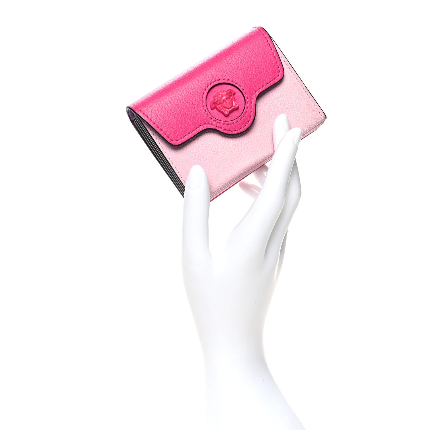 Versace Grained Calfskin Medusa Card Holder Fuchsia Light Pink 2 of 12