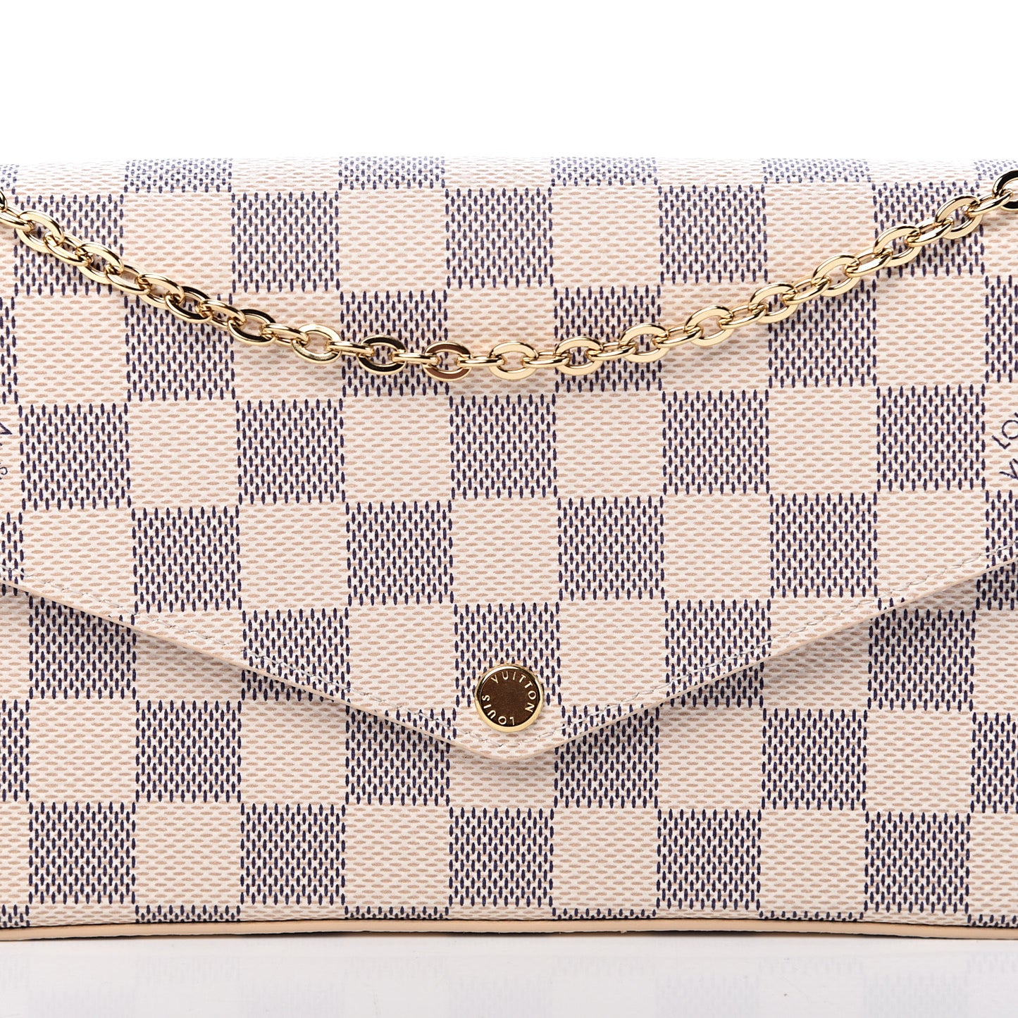 Damier Azur Pochette Felicie Chain Wallet Rose Ballerine