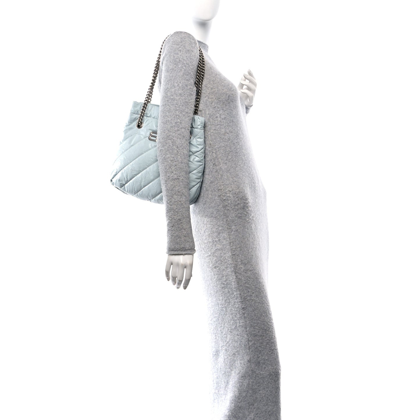 Crushed Calfskin Quilted Crush Small Tote Bag Light Blue