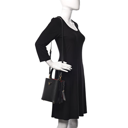 Prada Saffiano Cuir Small Panier Bucket Bag Black Fuoco 2 of 9