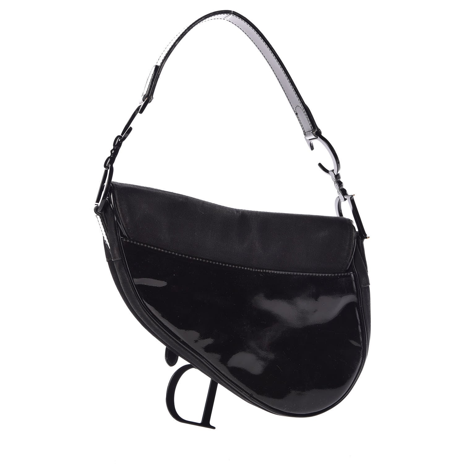 Christian Dior Canvas Patent Calfskin Saddle Bag Black 3 of 8