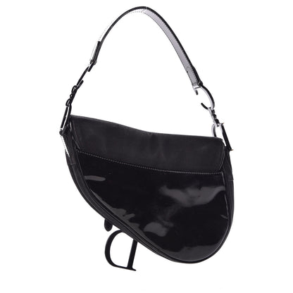 Christian Dior Canvas Patent Calfskin Saddle Bag Black 3 of 8