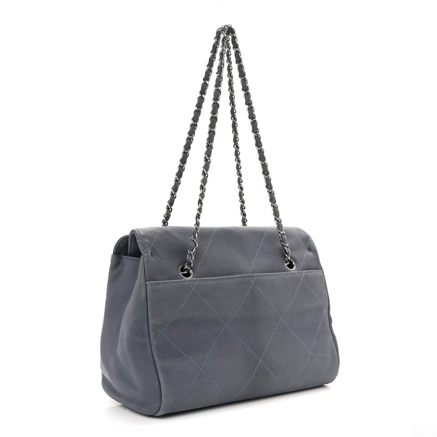 Washed Calfskin Diamond Stitch Large Hamptons Shopping Tote Blue