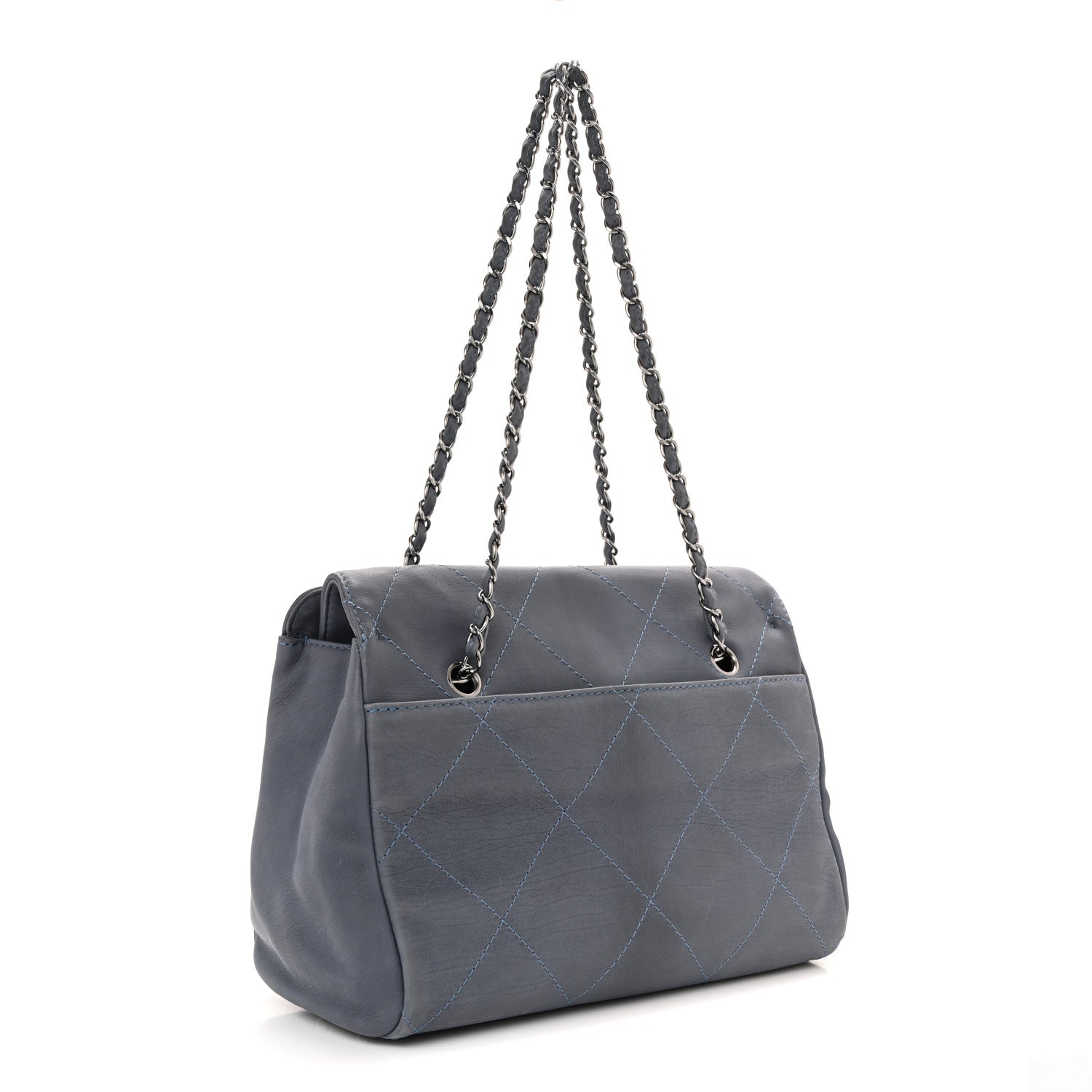 Chanel Washed Calfskin Diamond Stitch Large Hamptons Shopping Tote Blue 3 of 12