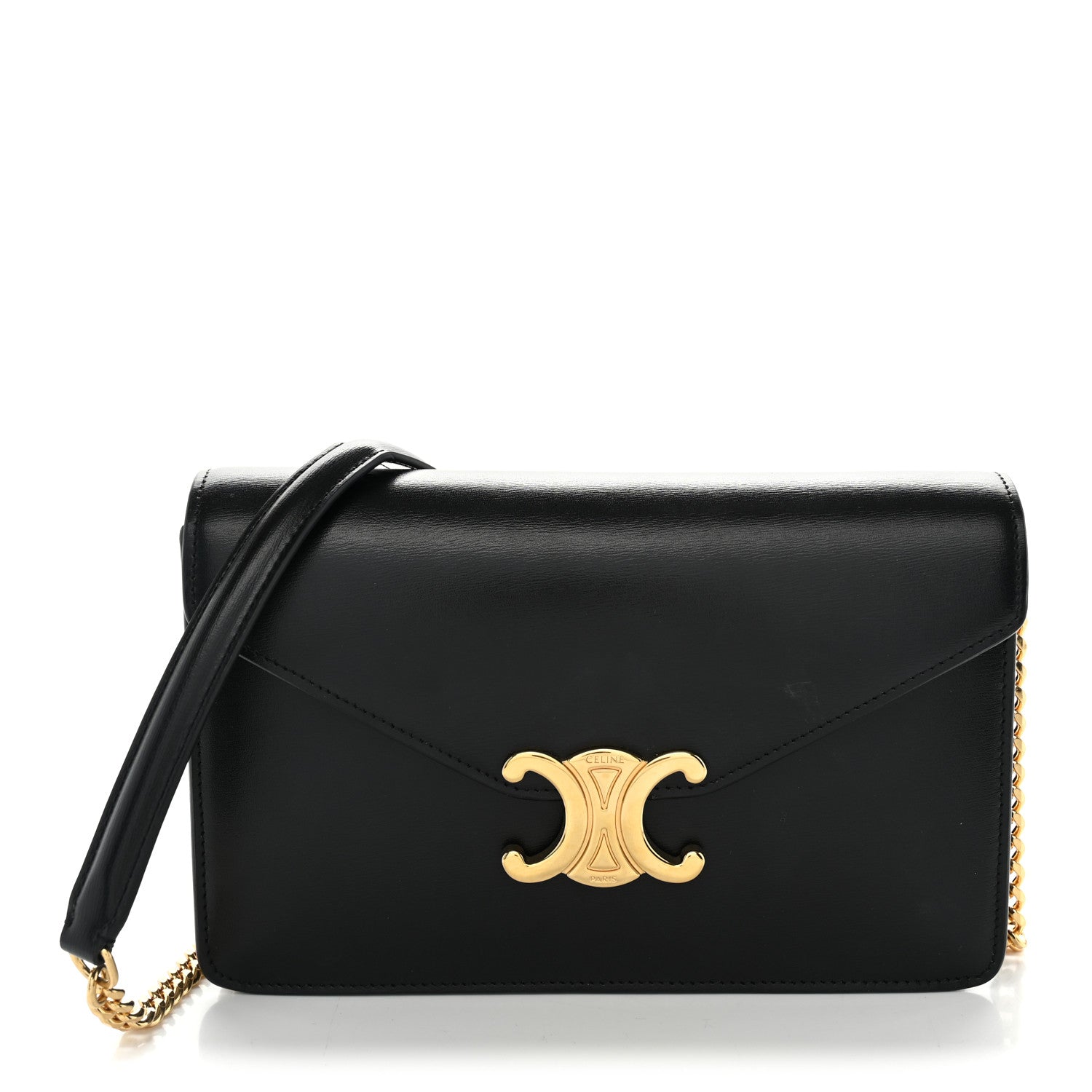Celine Shiny Calfskin Triomphe Margo Wallet on Chain Black 1 of 12