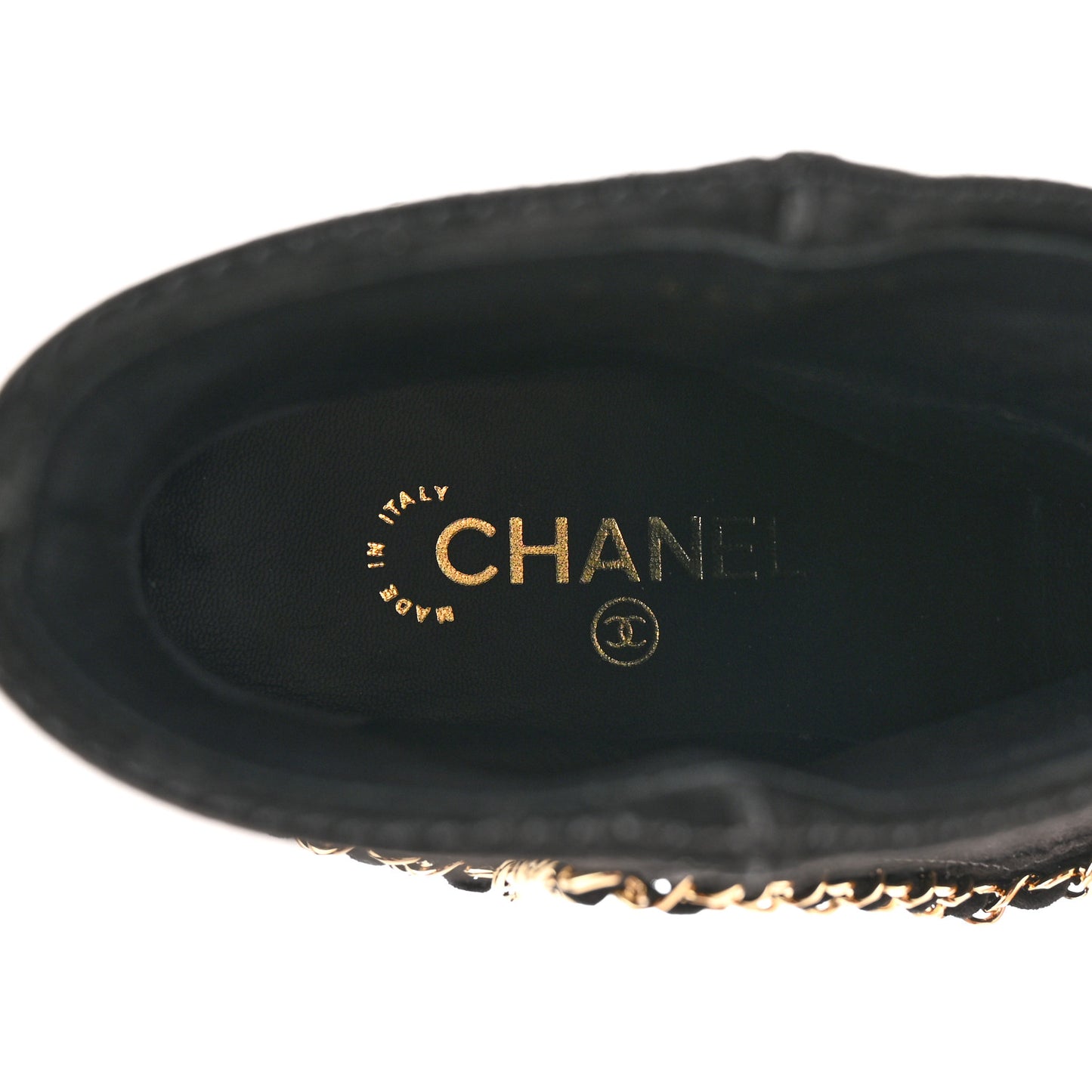 Suede Calfskin Chain CC Short Boots 36.5 Black