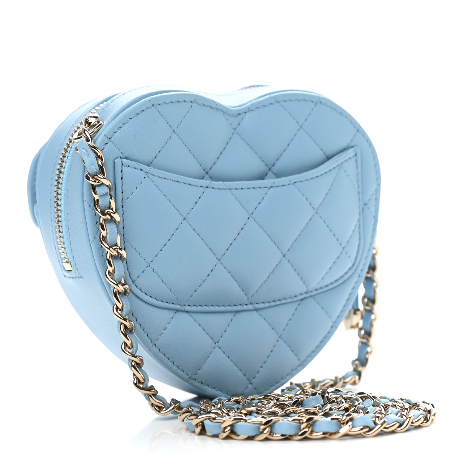 Chanel Lambskin Quilted CC In Love Heart Clutch With Chain Light Blue 3 of 11