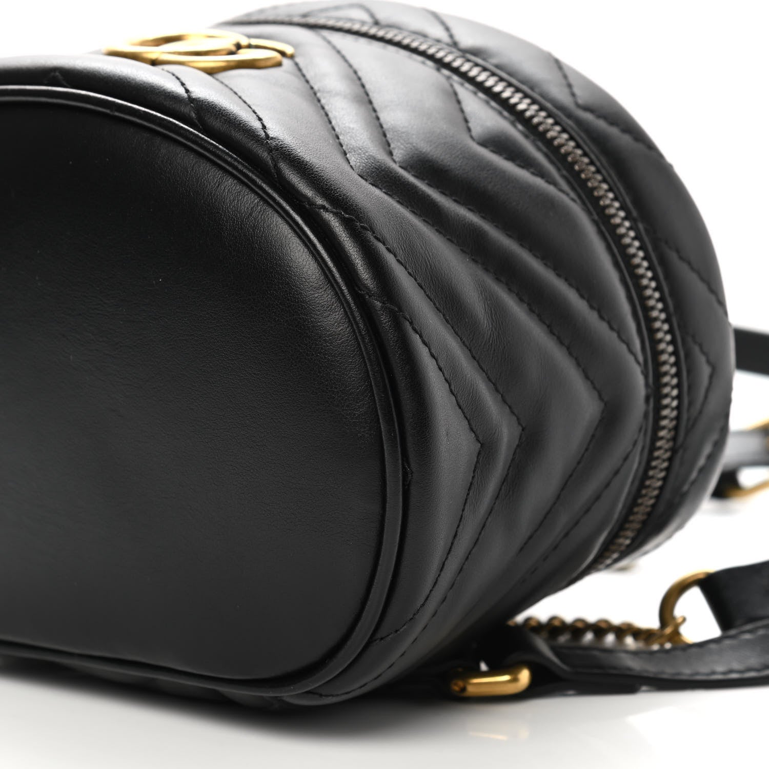 Gucci Calfskin Matelasse Mini GG Marmont Round Backpack Black 10 of 13