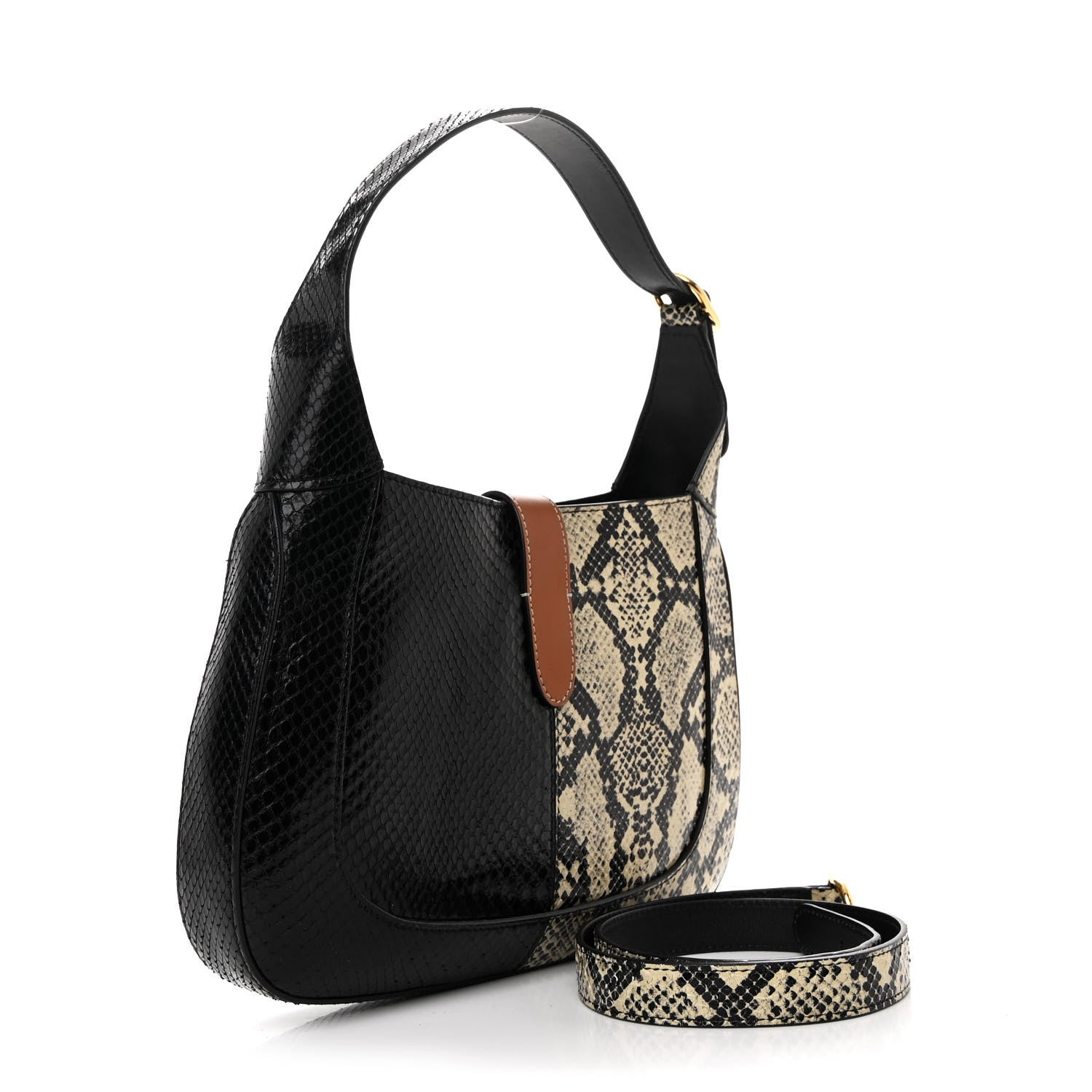 Gucci Snakeskin Small Jackie 1961 Hobo Black Beige 3 of 12