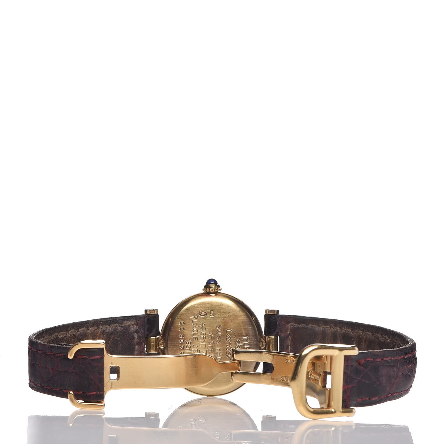 Sterling Silver Vermeil Calfskin 26mm Must De Cartier Quartz Watch Burgundy