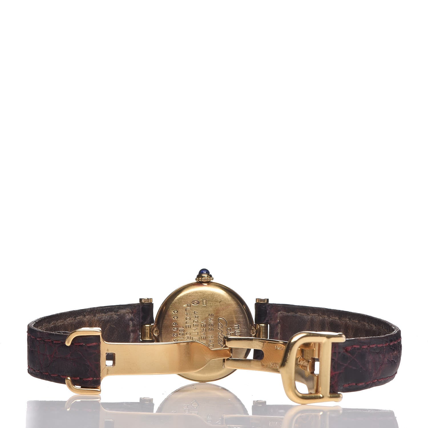 Cartier Sterling Silver Vermeil Calfskin 26mm Must De Cartier Quartz Watch Burgundy 6 of 7