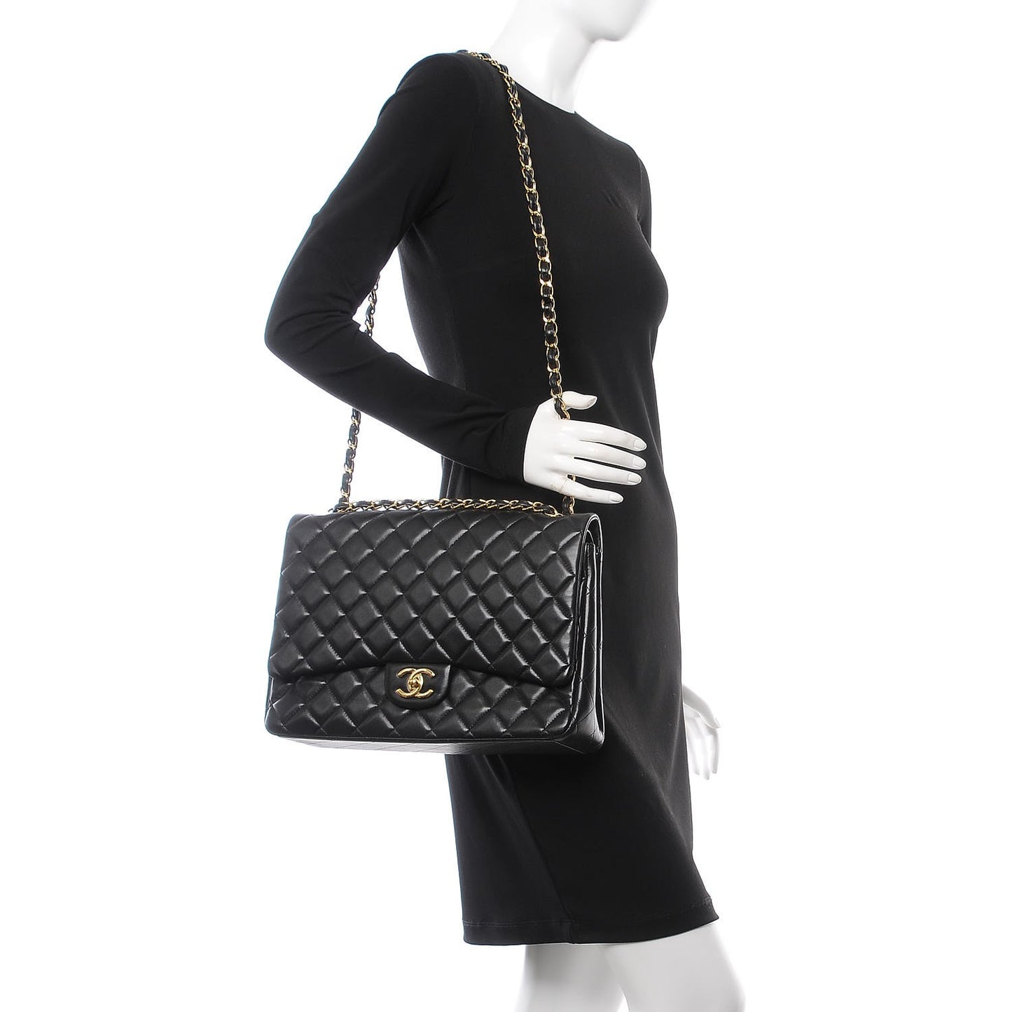 Lambskin Quilted Maxi Double Flap Black