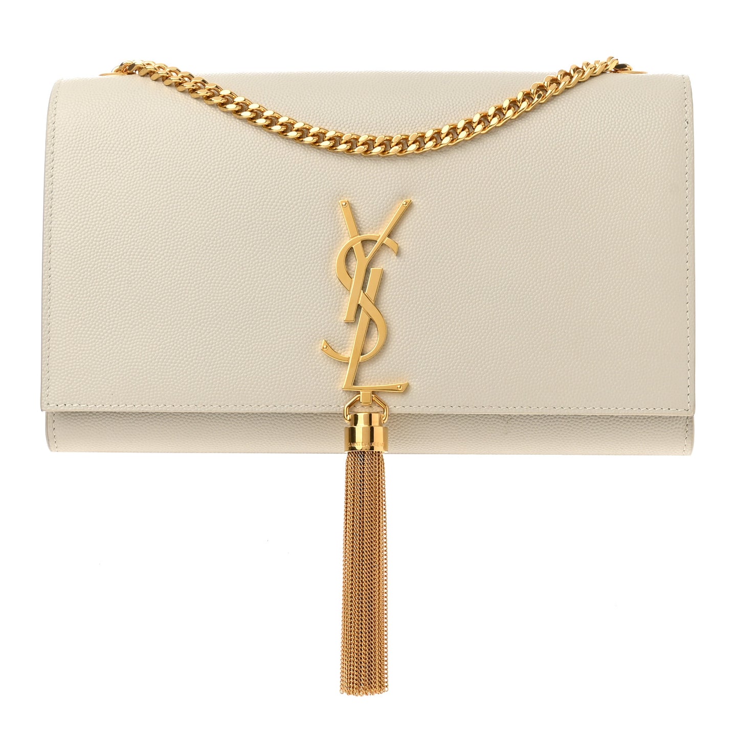 Grain De Poudre Calfskin Medium Classic Monogram Kate Tassel Satchel Crema Soft