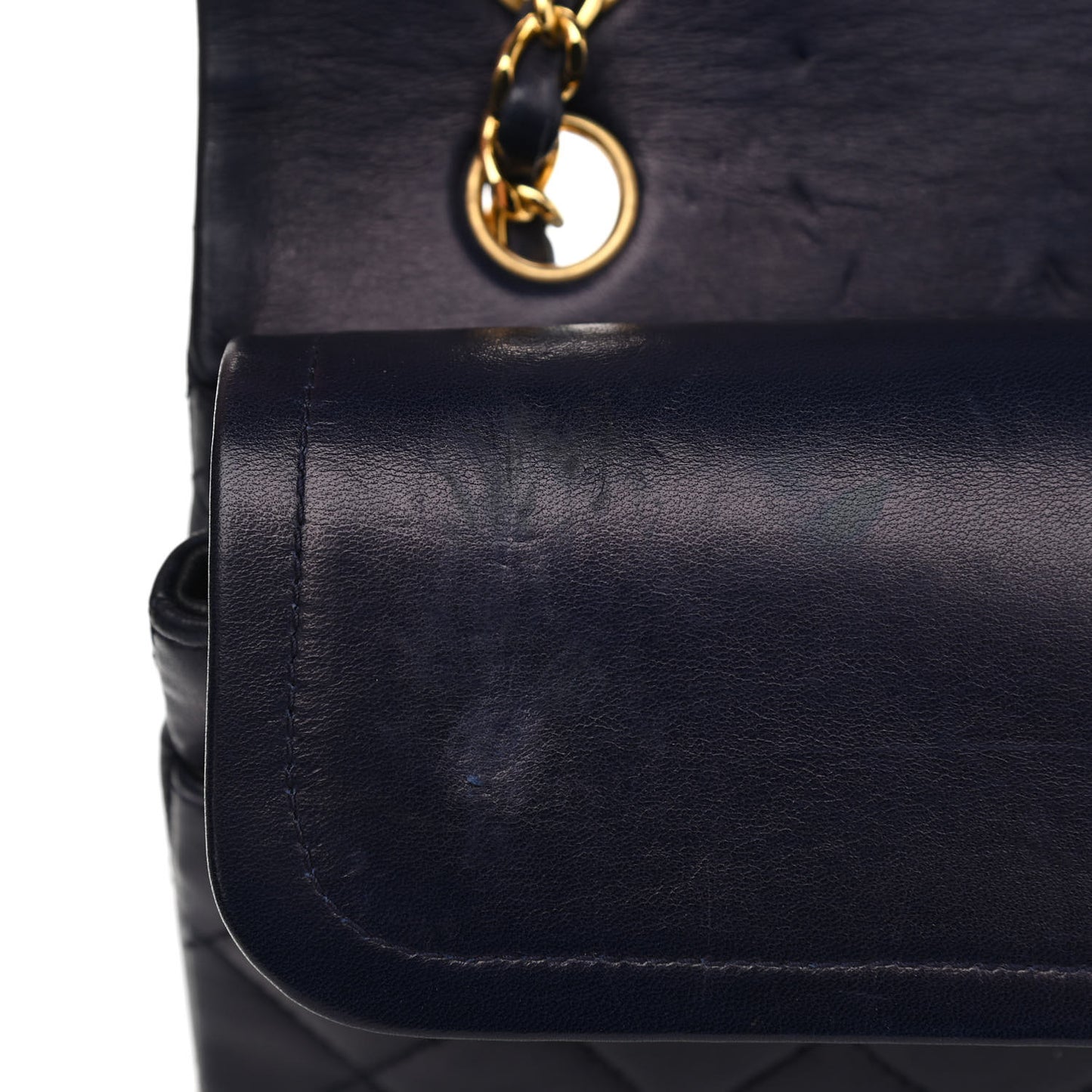 Lambskin Quilted Small Double Flap Navy