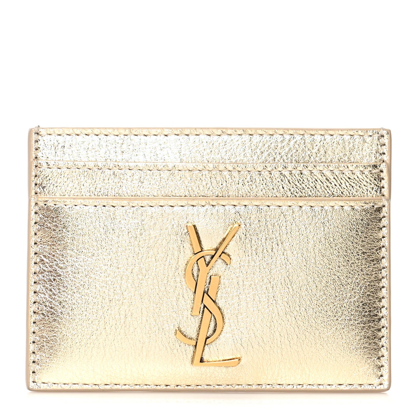 Metallic Calfskin Monogram Credit Card Case Gold