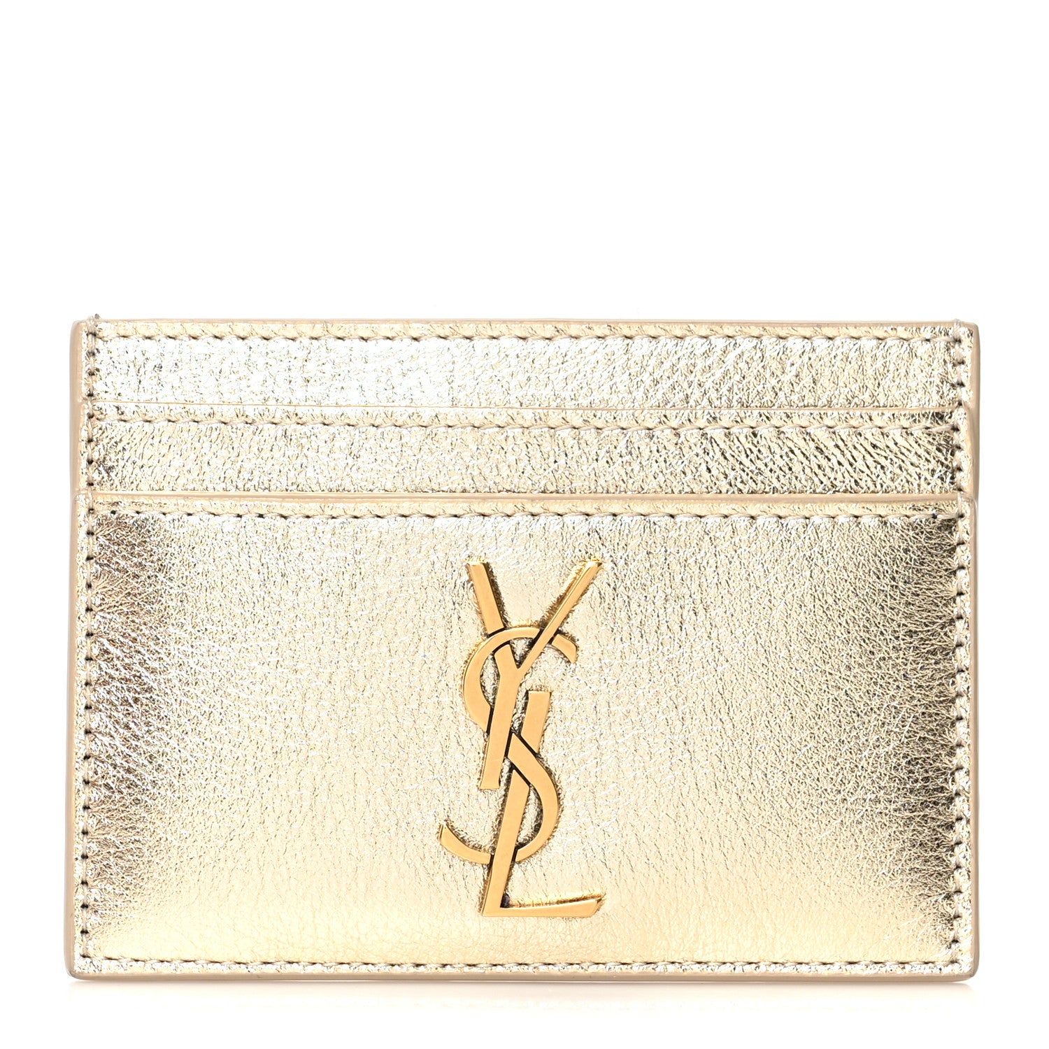Saint Laurent Metallic Calfskin Monogram Credit Card Case Gold 1 of 8