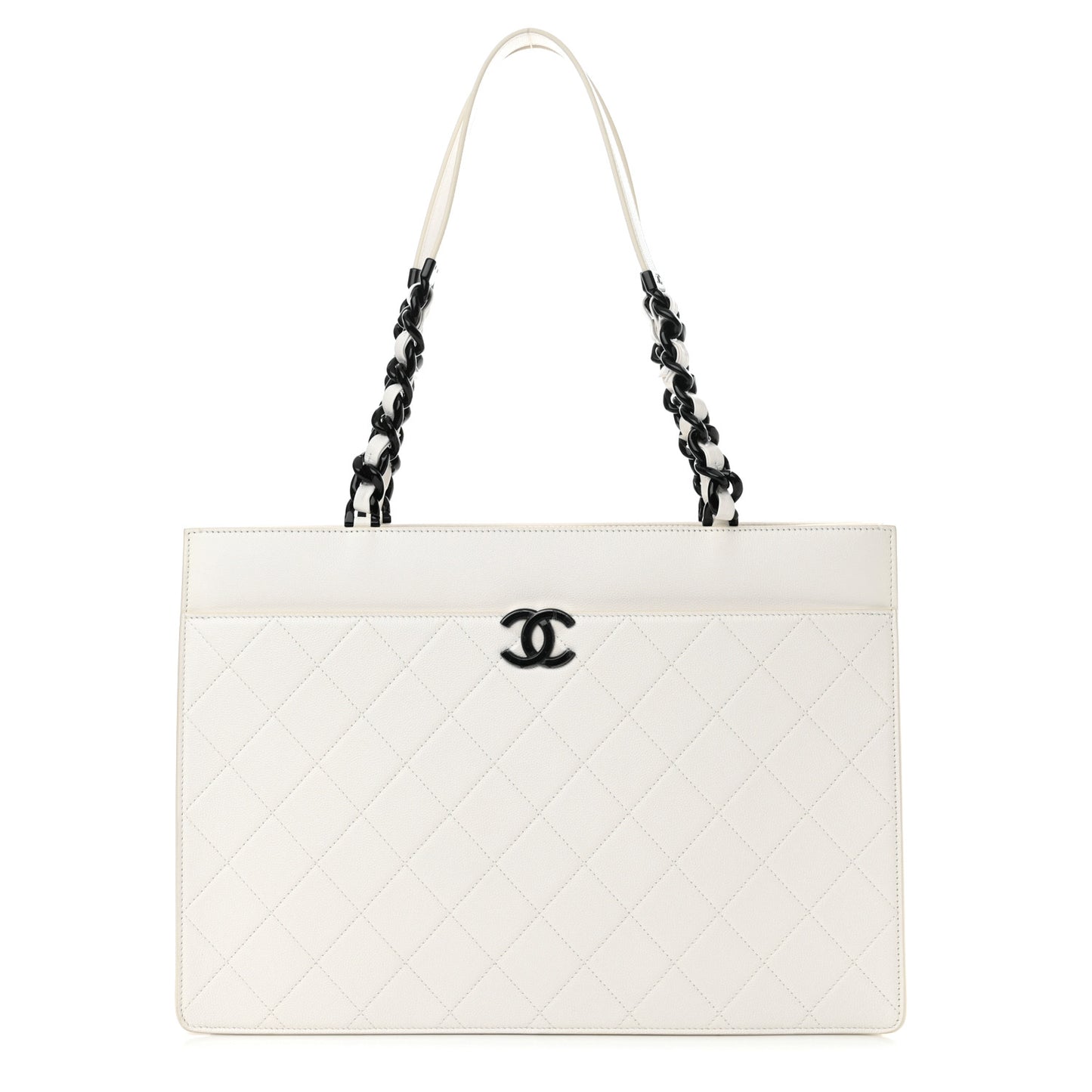 Caviar Quilted My Everything Large Shopping Tote White Black