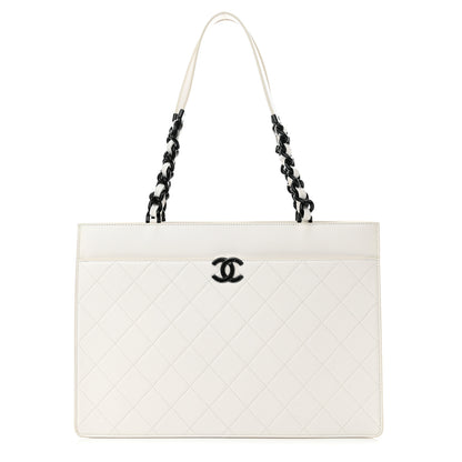 Chanel Caviar Quilted My Everything Large Shopping Tote White Black 1 of 15