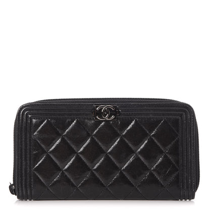 Chanel Distressed Patent Quilted Boy Zip Around Wallet Black 1 of 10