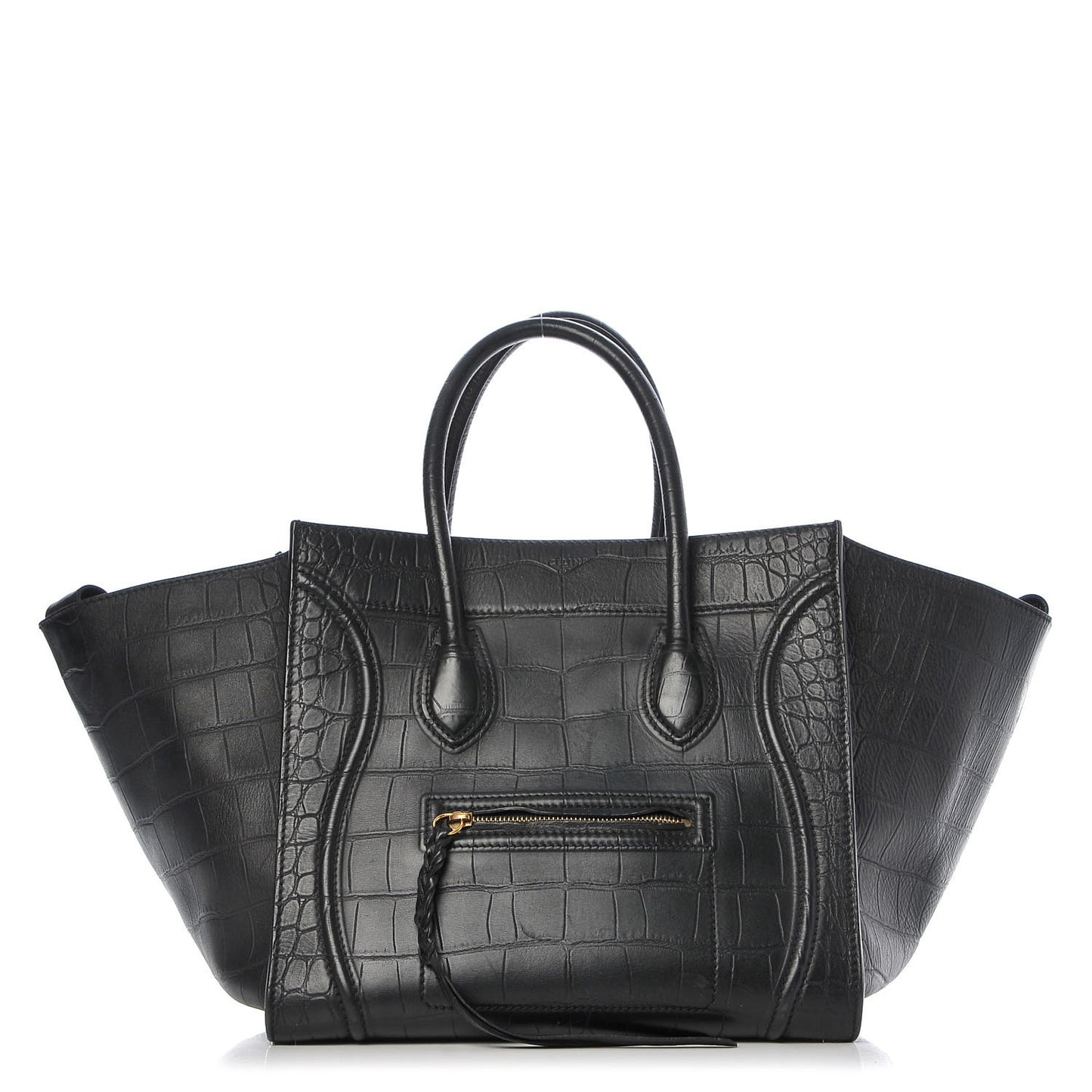 Crocodile Embossed Calfskin Medium Phantom Luggage Black