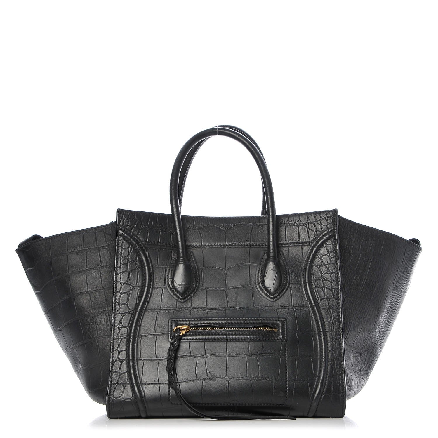 Celine Crocodile Embossed Calfskin Medium Phantom Luggage Black 1 of 10