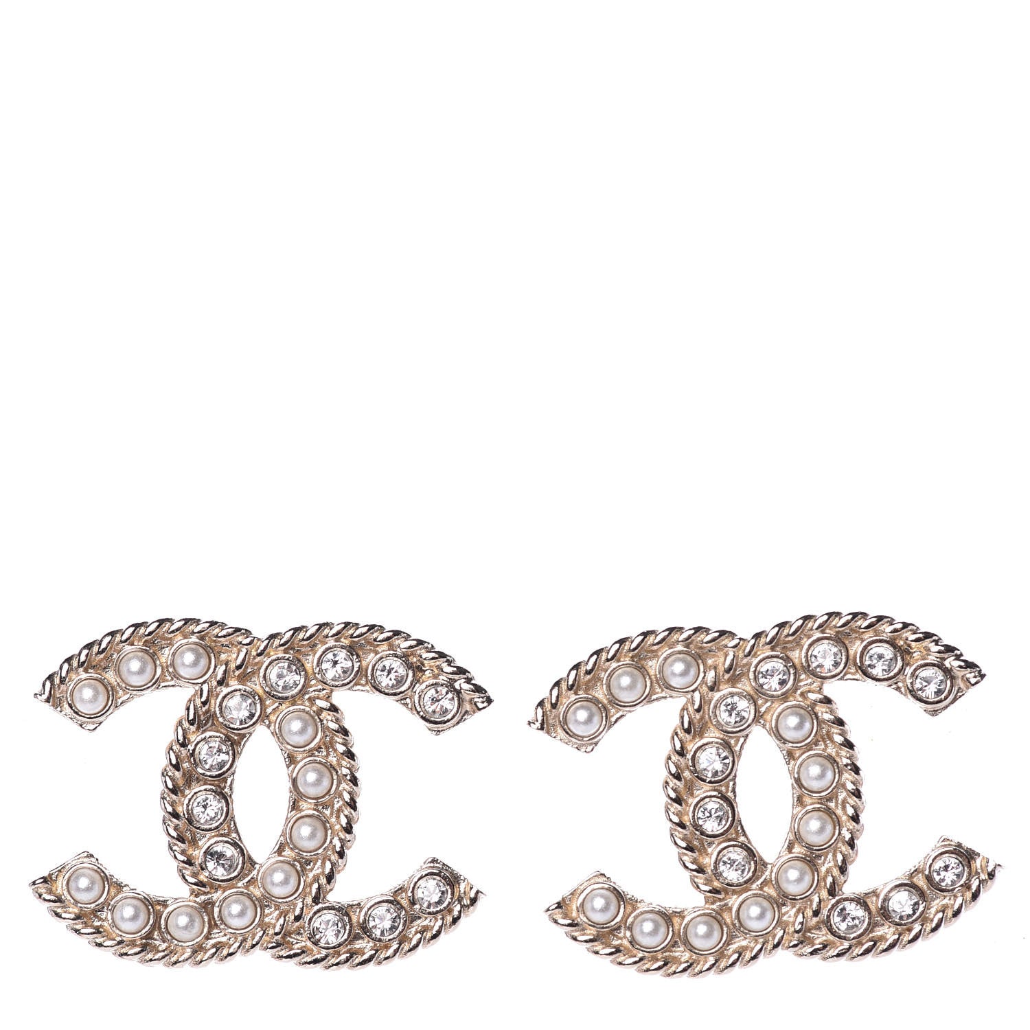 Chanel Pearl Crystal April In Paris CC Earrings Light Gold 1 of 4