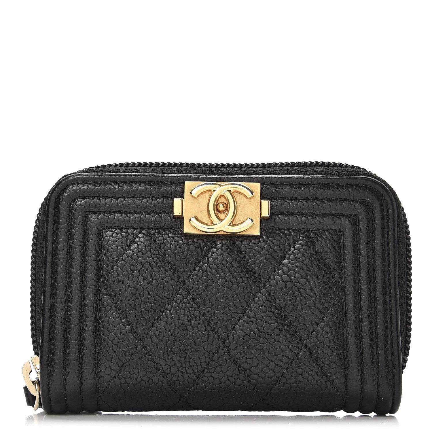 Chanel Caviar Quilted Boy Zip Around Coin Purse Wallet Black 1 of 8