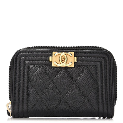 Chanel Caviar Quilted Boy Zip Around Coin Purse Wallet Black 1 of 8