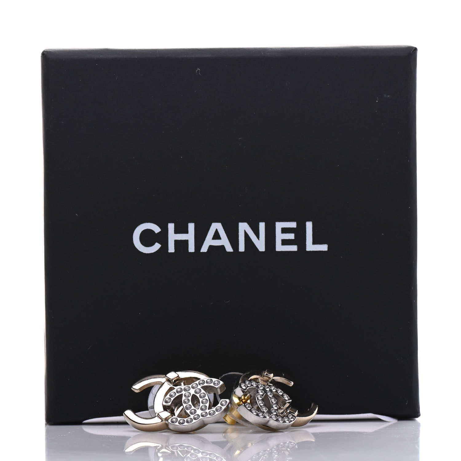 Chanel Crystal Double CC Earrings Gold Silver 5 of 5