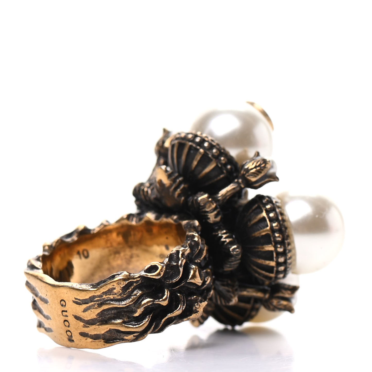 Metal Pearl Ring 5.25 Aged Gold