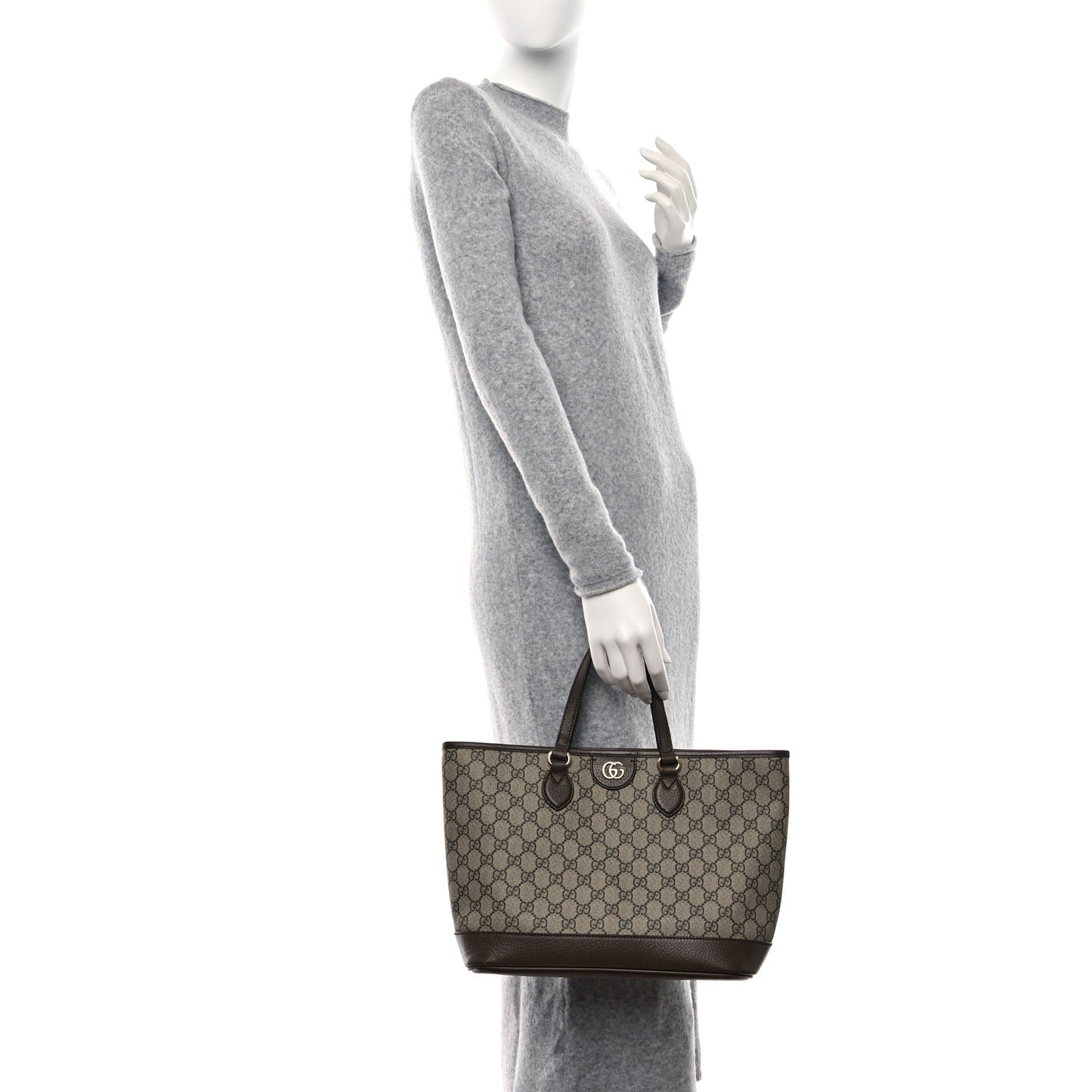 GG Supreme Monogram Textured Calfskin Small Ophidia Shoulder Tote Bag Beige Ebony New Acero