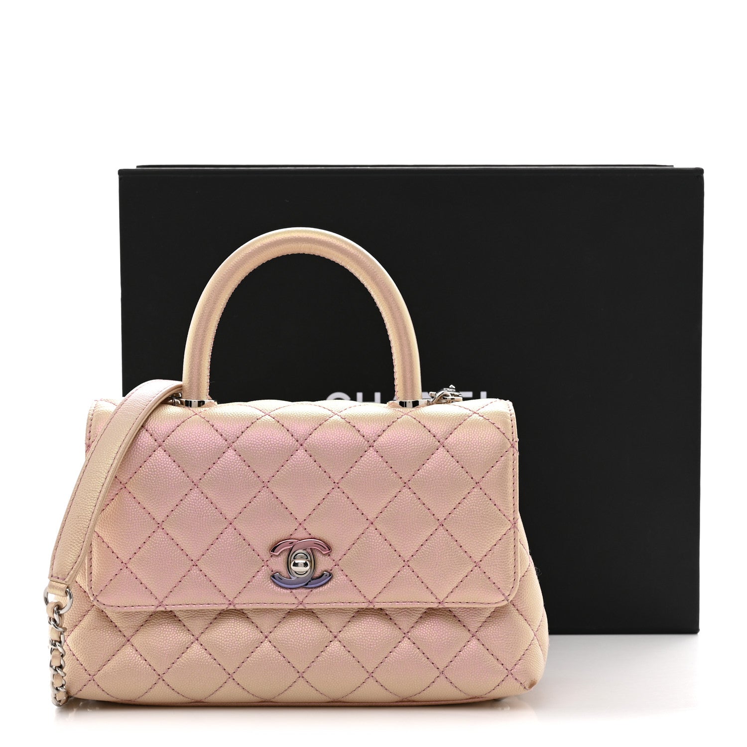 Chanel Iridescent Caviar Quilted Mini Coco Handle Flap Pink 12 of 12