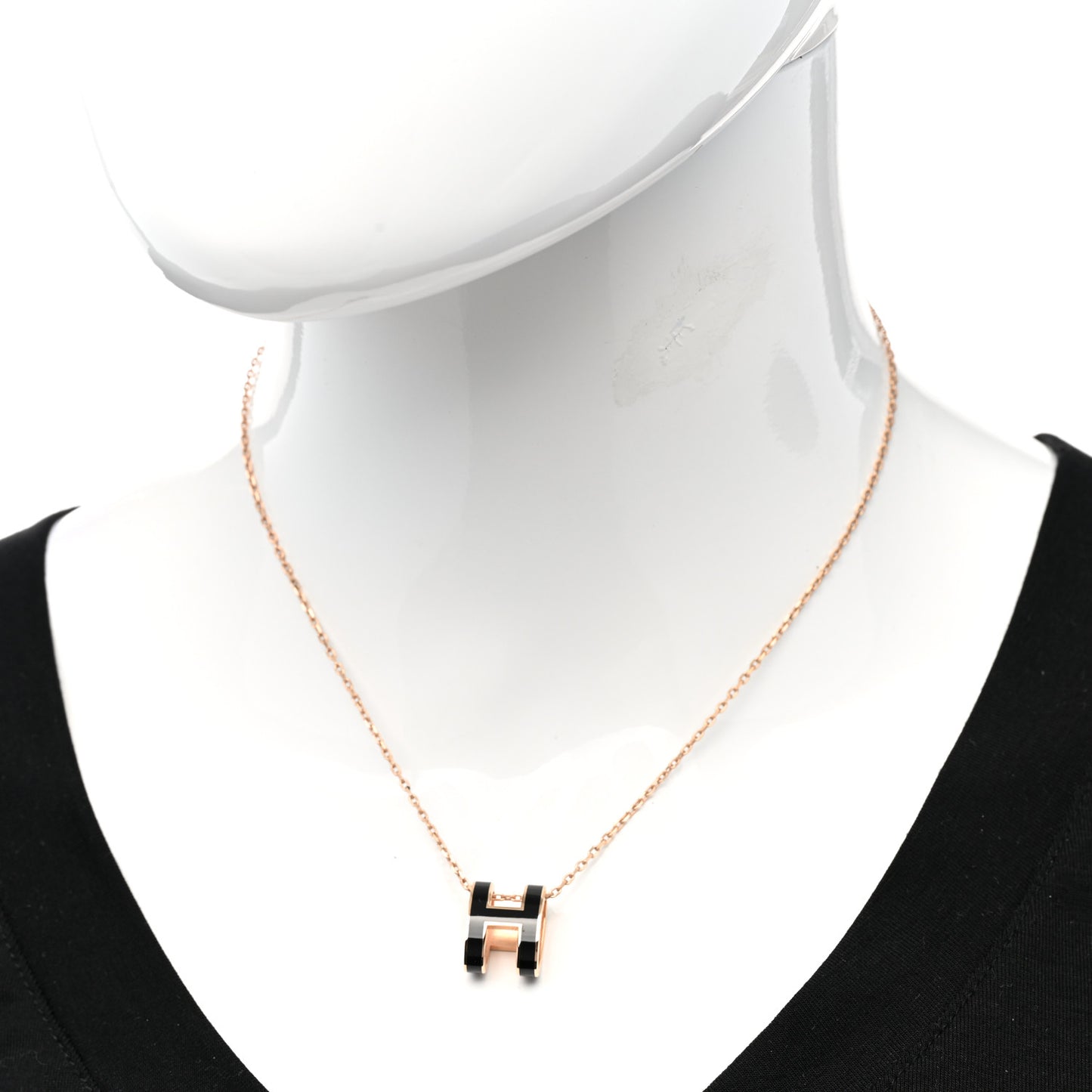 Lacquered Rose Gold Pop H Pendant Necklace Black