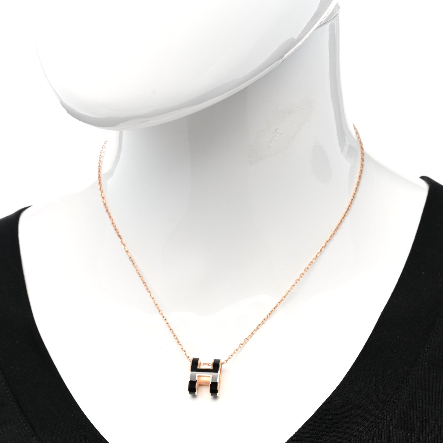 Hermes Lacquered Rose Gold Pop H Pendant Necklace Black 2 of 7