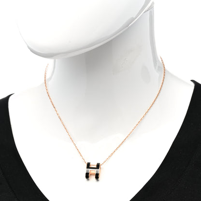 Hermes Lacquered Rose Gold Pop H Pendant Necklace Black 2 of 7