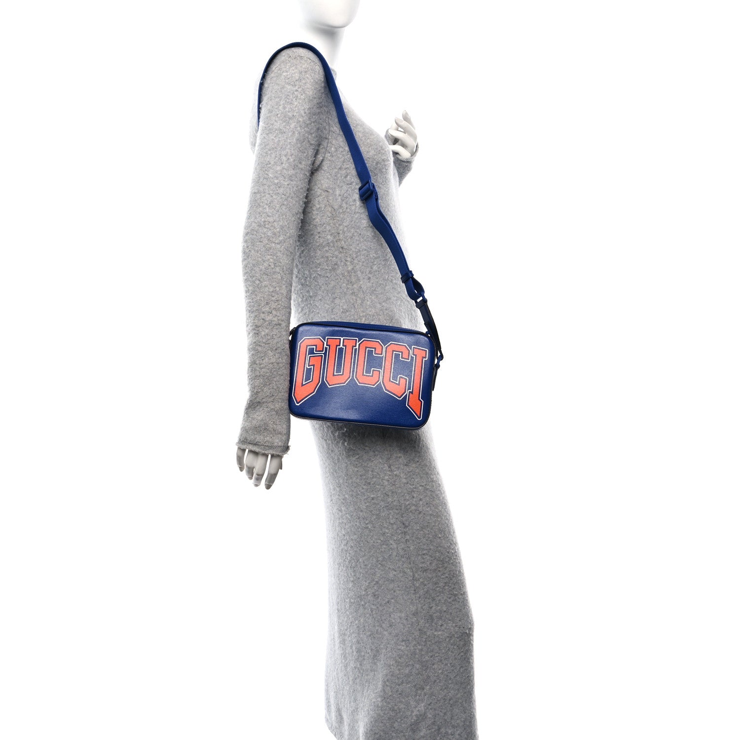 Gucci New Shanghai Calfskin Interlocking G Logo Camera Crossbody Bag Cobalt Blue Orange 2 of 12