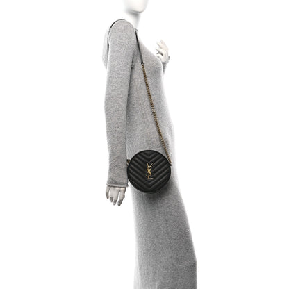 Saint Laurent Grain De Poudre Matelasse Chevron Quilted Round Vinyle Camera Bag Black 2 of 10