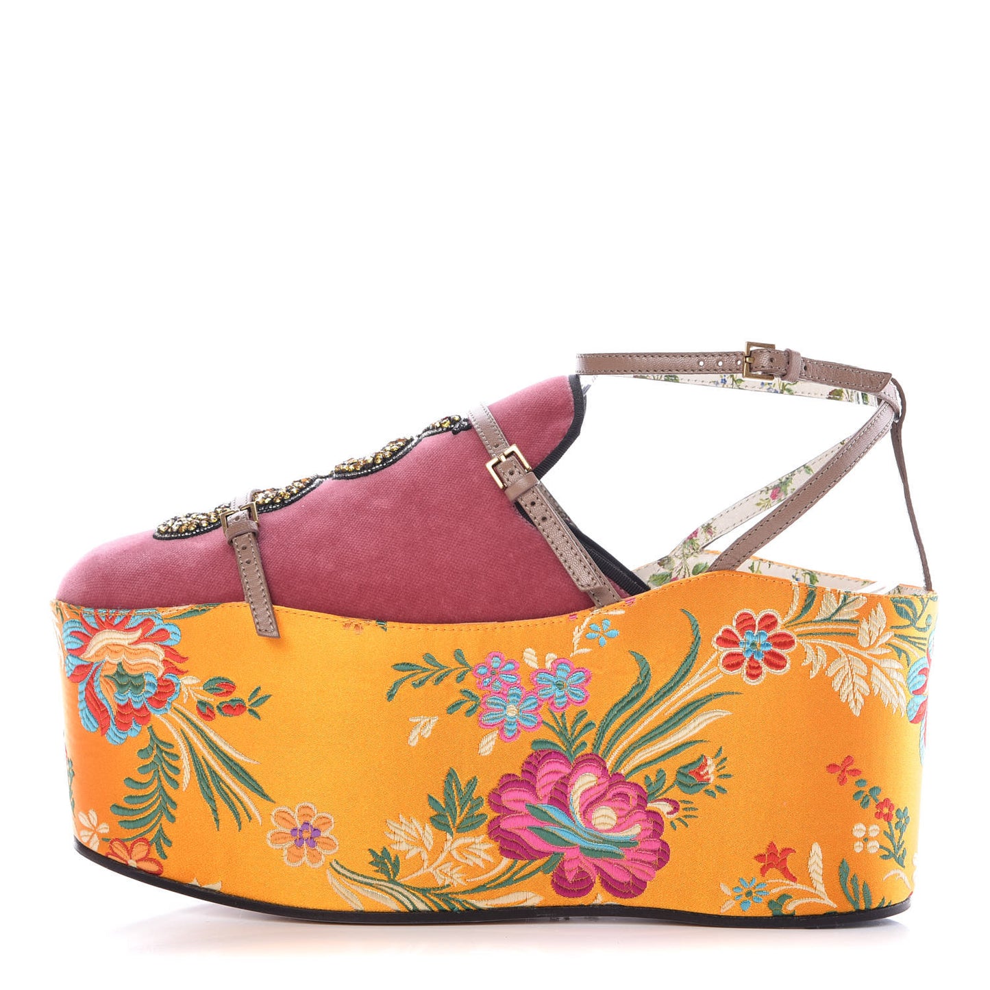 Velvet Silk Embellished Platform Detachable Slide 41 Tibet Red