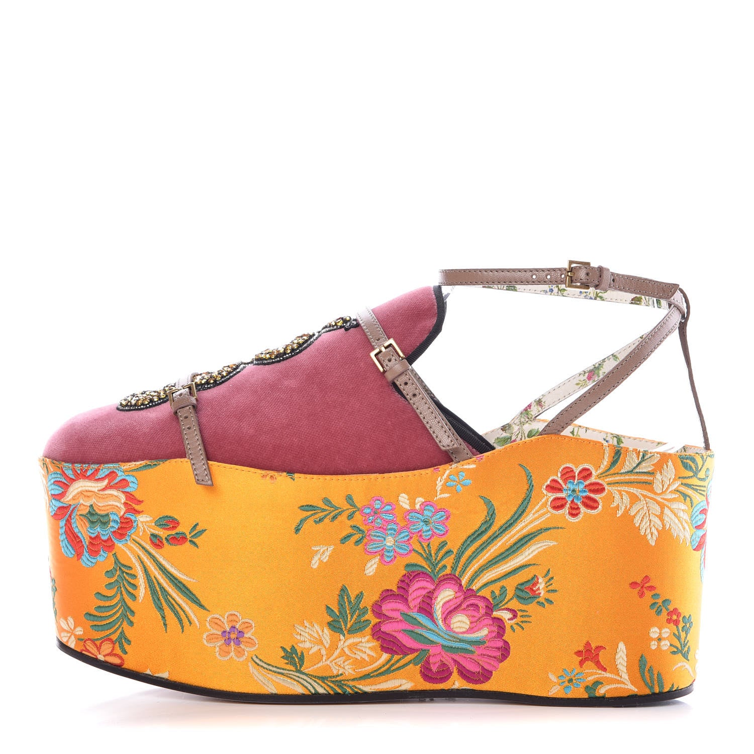 Gucci Velvet Silk Embellished Platform Detachable Slide 41 Tibet Red 1 of 10