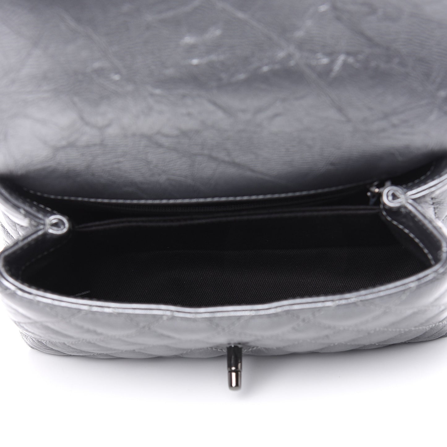 Metallic Aged Calfskin Quilted Mini Coco Handle Flap Charcoal