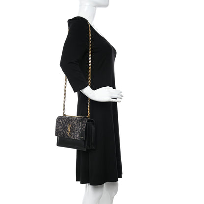 Saint Laurent Calfskin Suede Leopard Print Medium Monogram Sunset Black 2 of 10