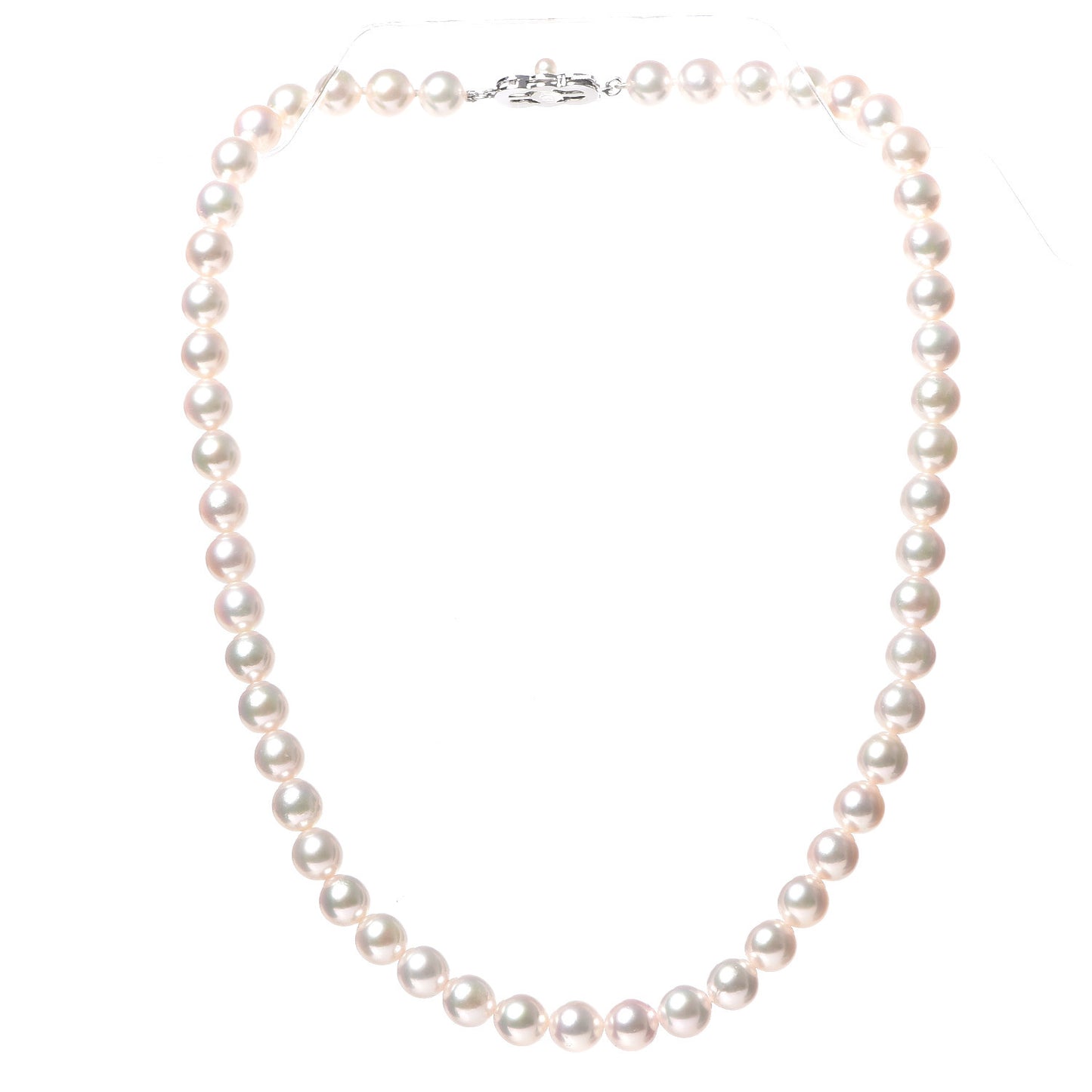 Sterling Silver Akoya Pearl 7.5mm-8mm Pearl Strand Necklace 17