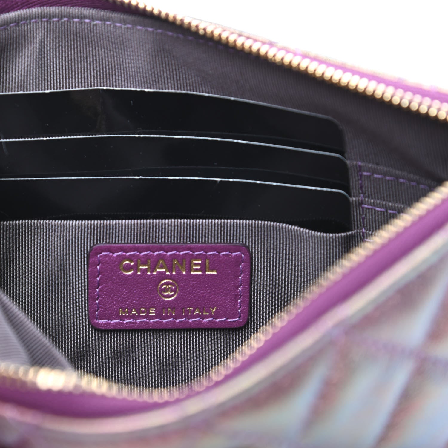 Chanel Iridescent Lambskin Quilted Cosmetic Case Purple 6 of 10