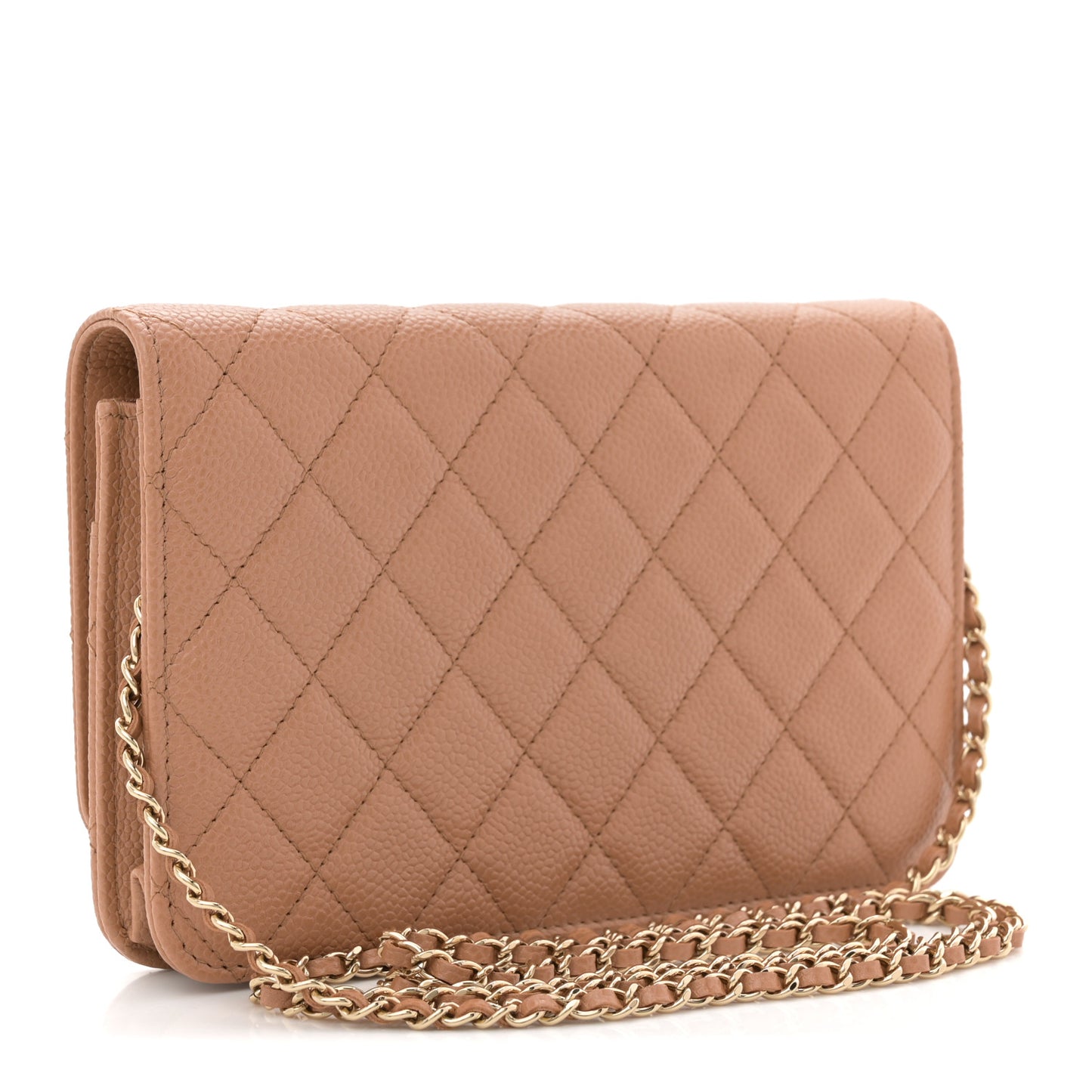 Caviar Quilted Golden Class Wallet On Chain WOC Beige